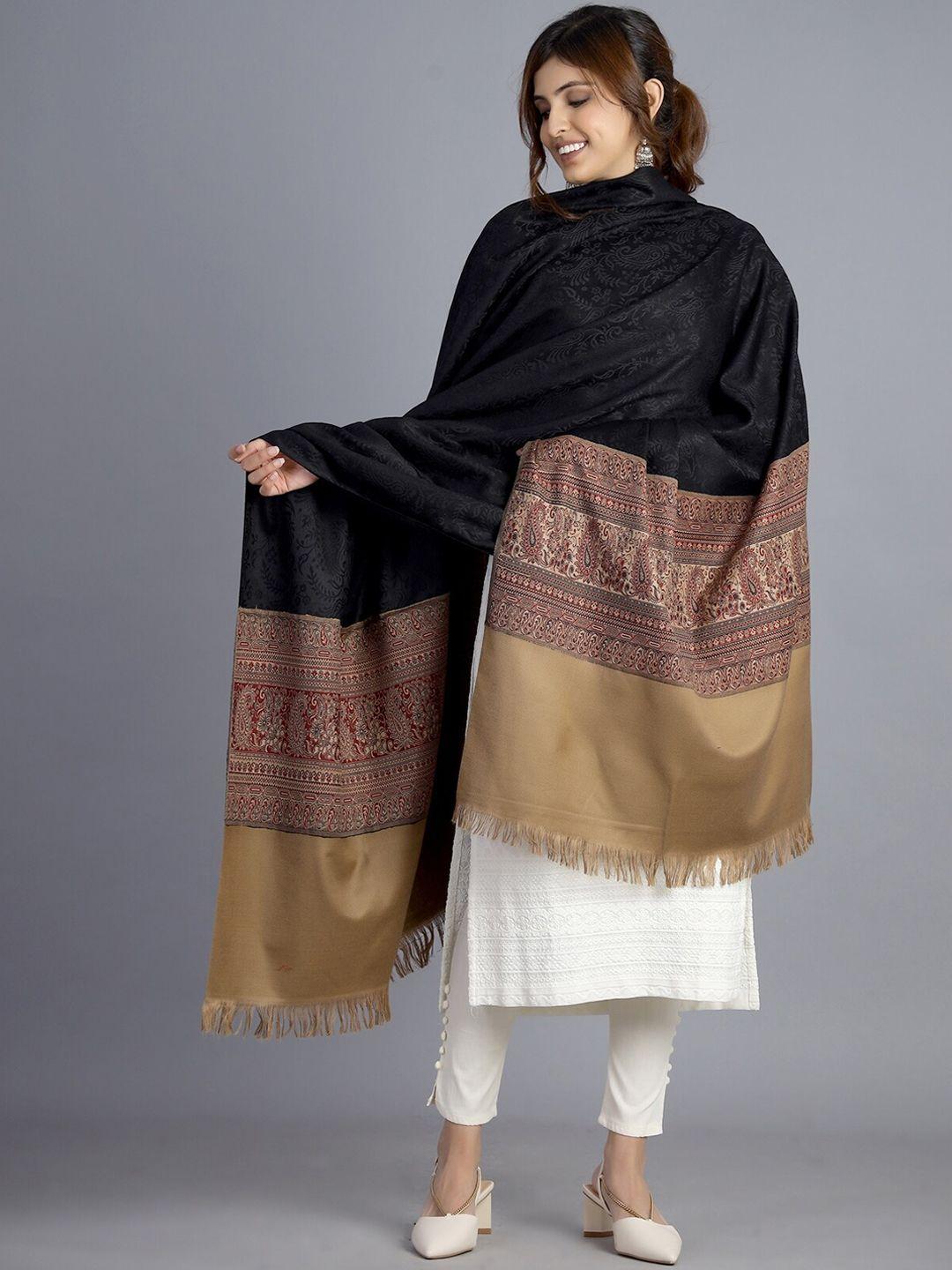 handicraft palace women black hand woven design jamwar paisley wool shawl