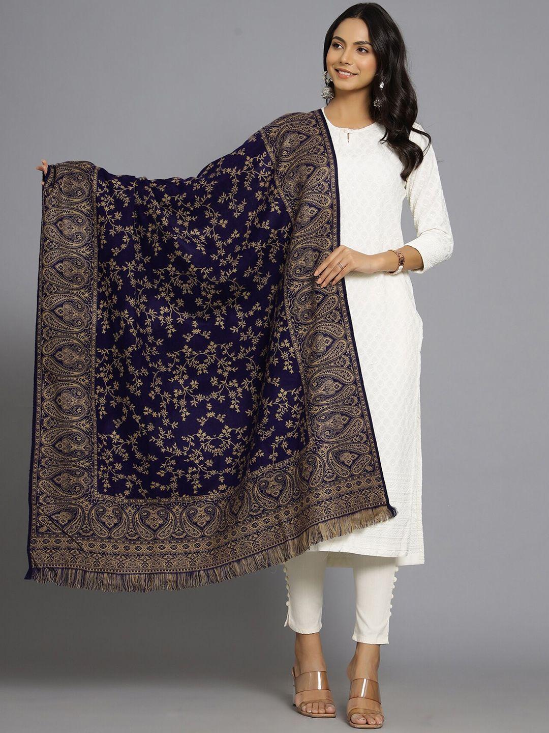 handicraft palace women blue woven-design shawl