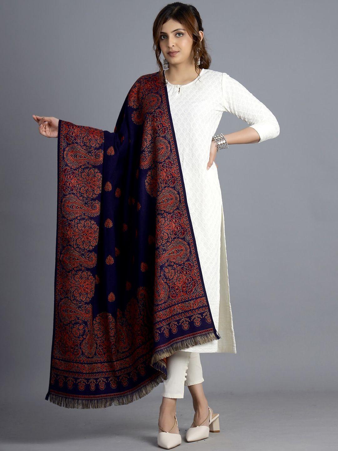 handicraft palace women blue woven-design shawl