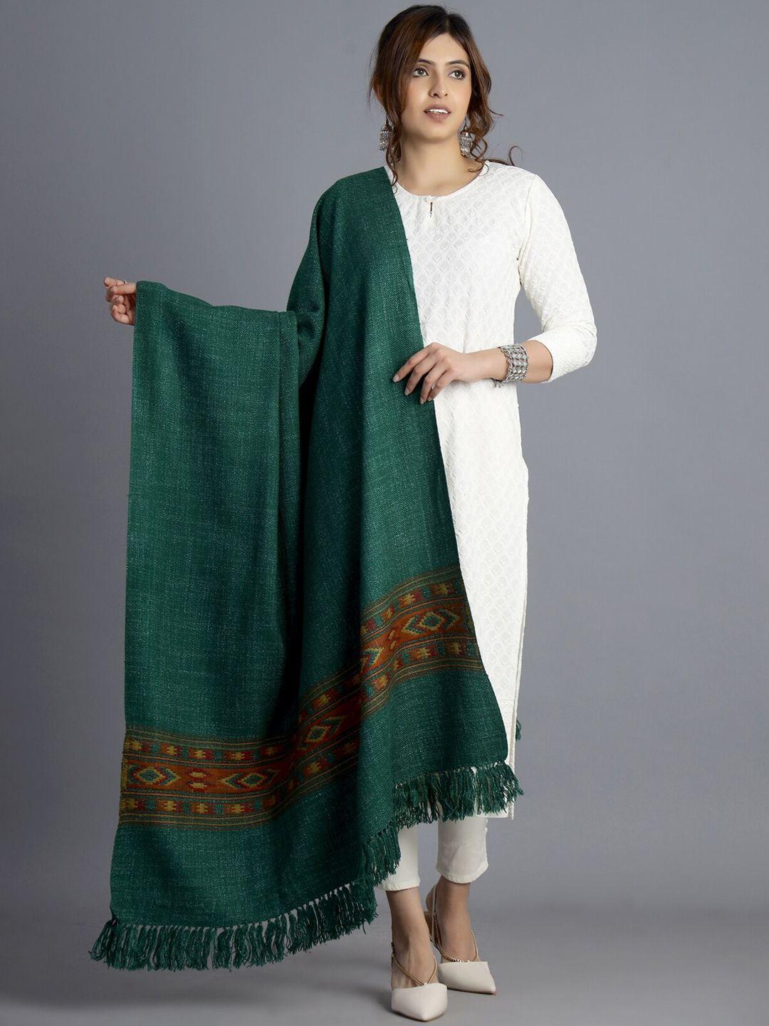 handicraft palace women green solid hand woven design wool shawl