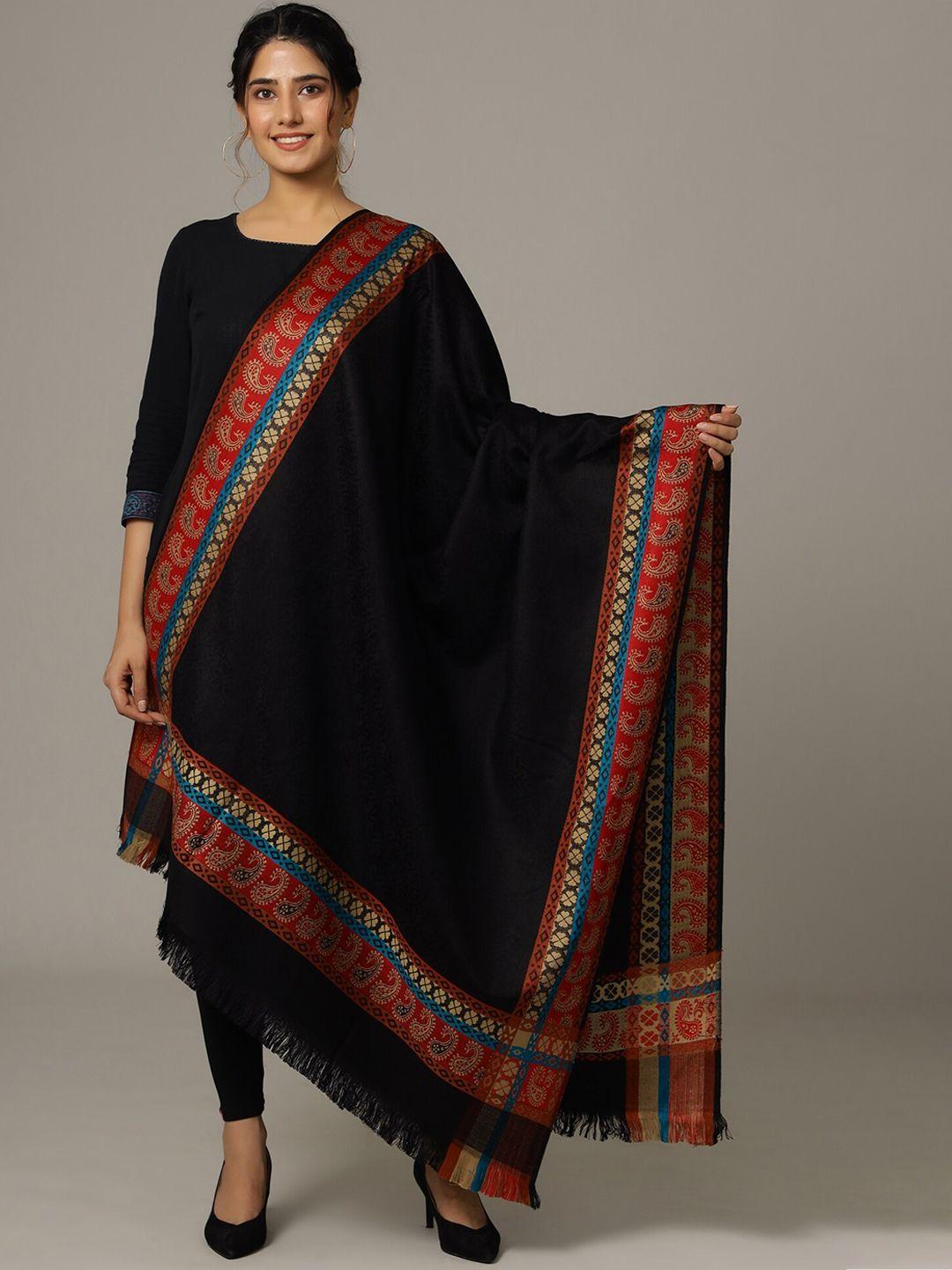 handicraft palace women lack & red woven-design shawl