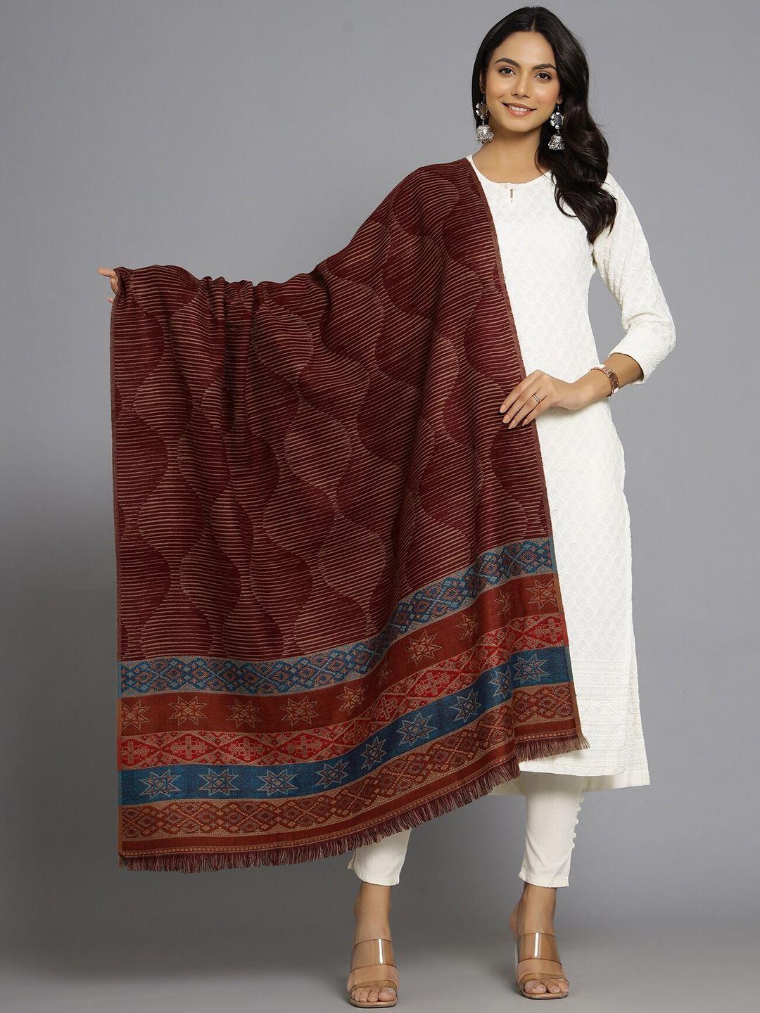handicraft palace women maroon woven-design shawl