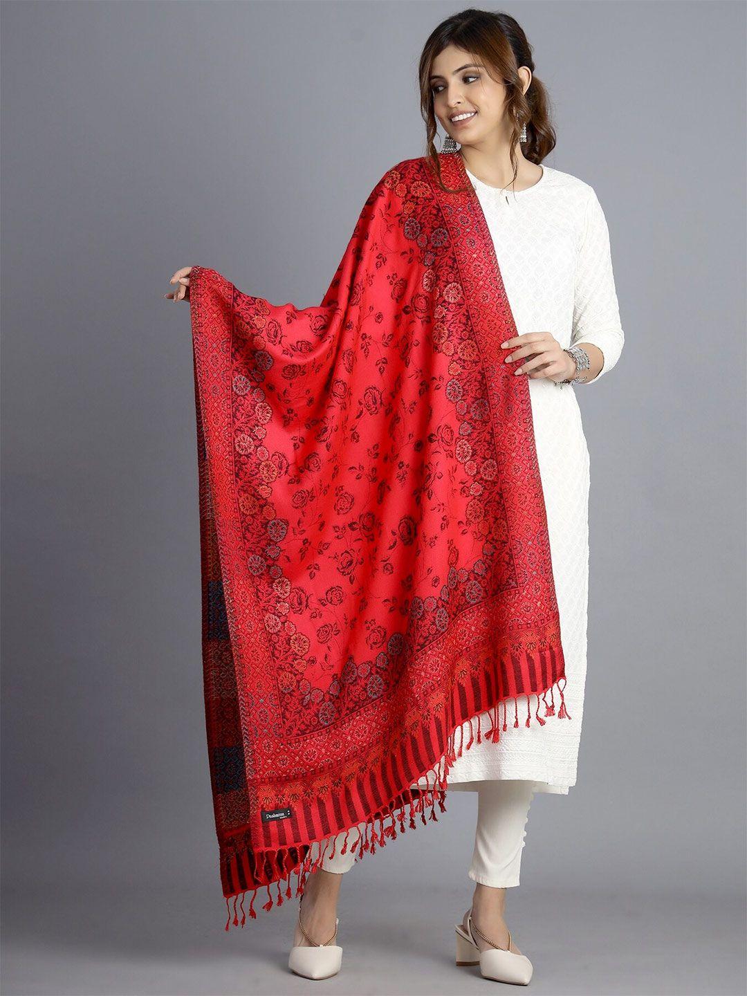 handicraft palace women red & black woven design wool stole