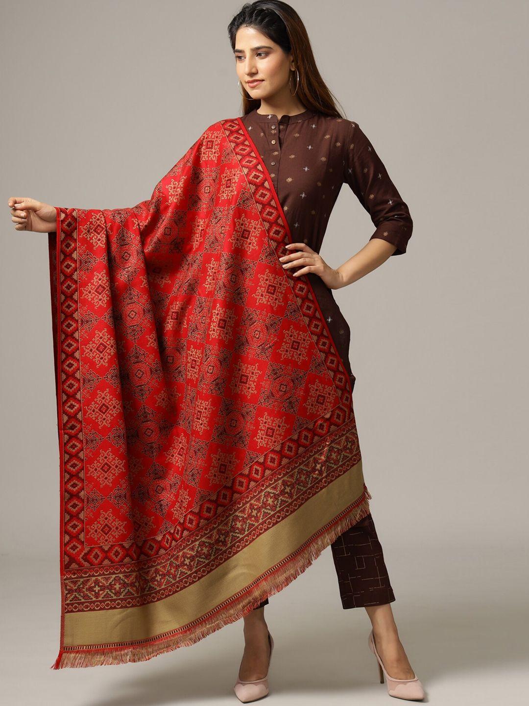 handicraft palace women red paisley designjamawar shawl