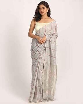handloom checked linen saree