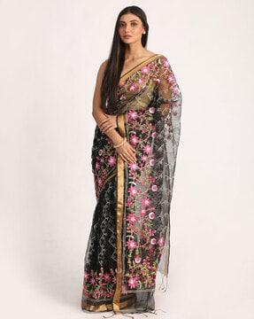 handloom embroidered saree