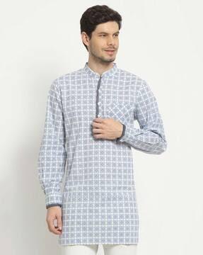 handloom geometric print kurta with patch pocket