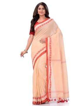 handloom bengal tant saree with contrast border