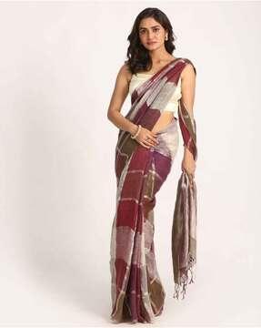 handloom check linen saree