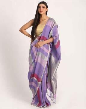 handloom checked linen saree