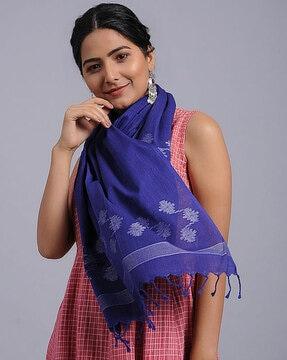 handloom cotton jamdani stole with fringes