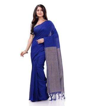 handloom cotton saree with contrast pallu & tassels