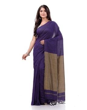 handloom cotton saree with contrast pallu & tassels