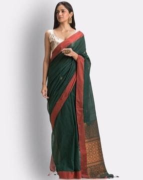 handloom cotton saree with tassels