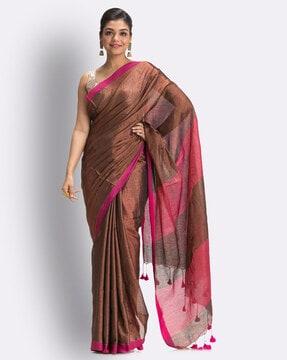 handloom cotton saree with tassels