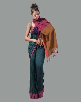 handloom cotton saree with tassels