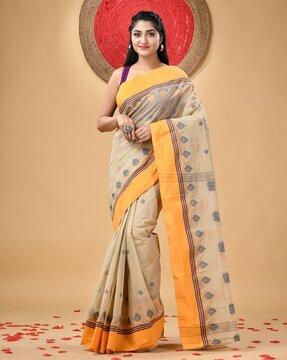 handloom cotton saree with woven contrast border