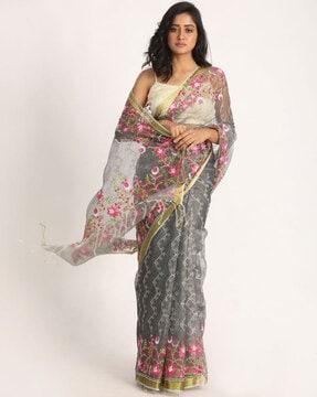 handloom embroidery saree with blouse piece