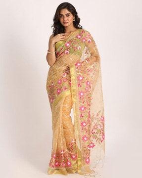 handloom embroidery saree with blouse piece