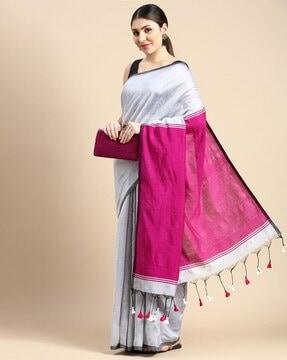 handloom ghicha cotton silk saree with tassels