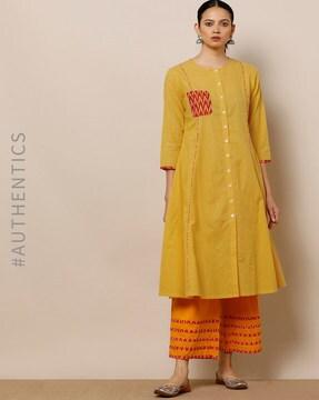 handloom ikat striped cotton flared kurta