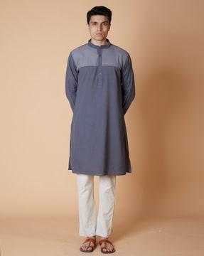 handloom long kurta with band collar
