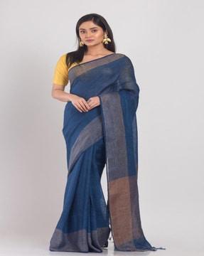 handloom pure linen saree with tassels