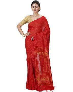 handloom tant saree with tassels