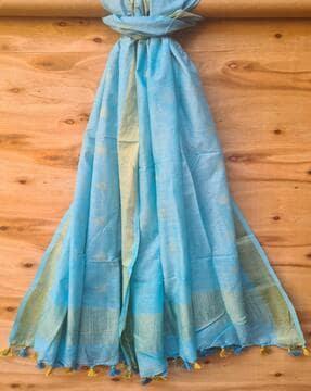 handloom woven cotton dupatta with tassels