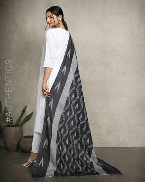 handloom woven cotton ikat dupatta with tassels