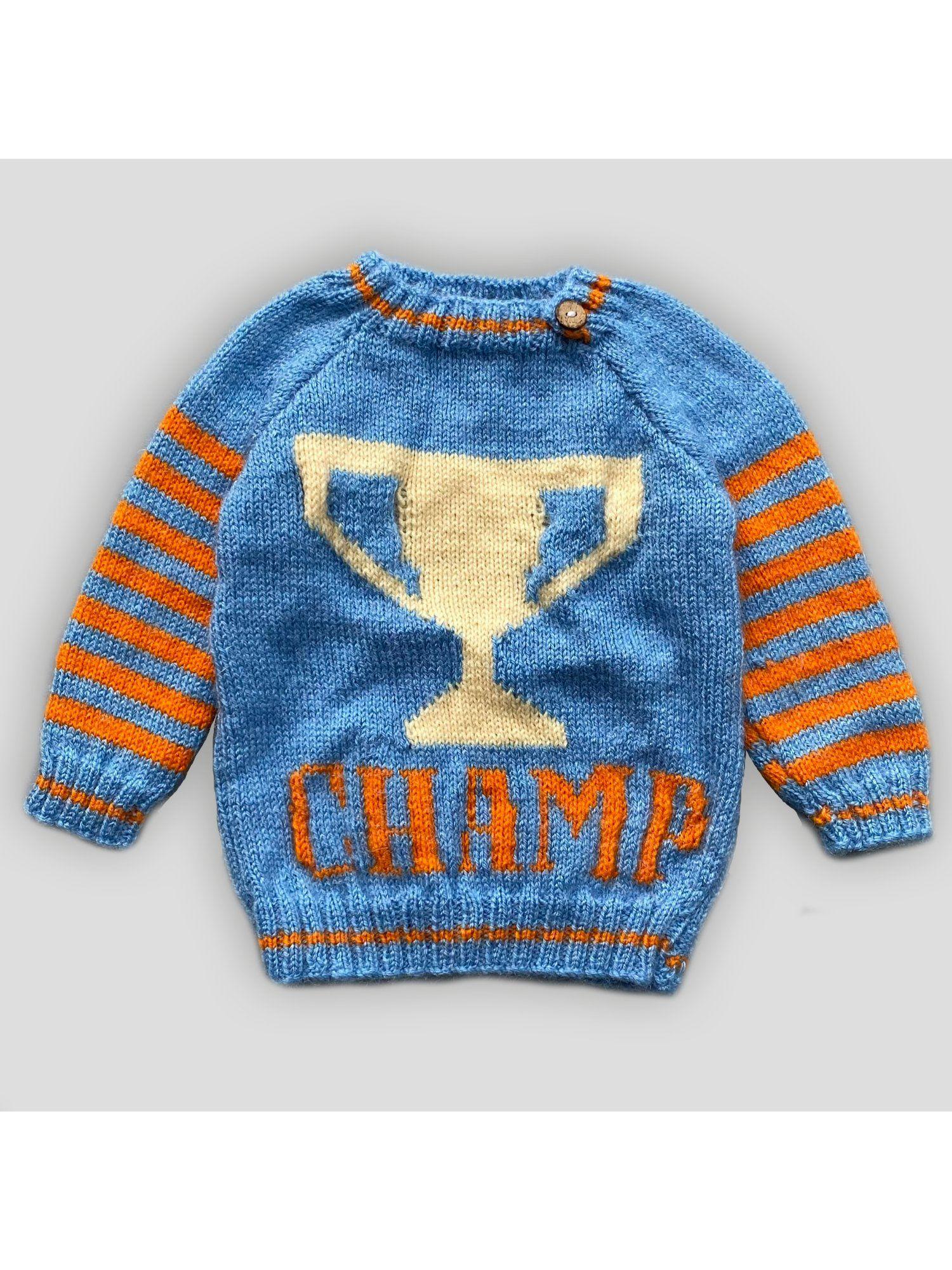 handmade champ trophy full sleeves sweater - blue