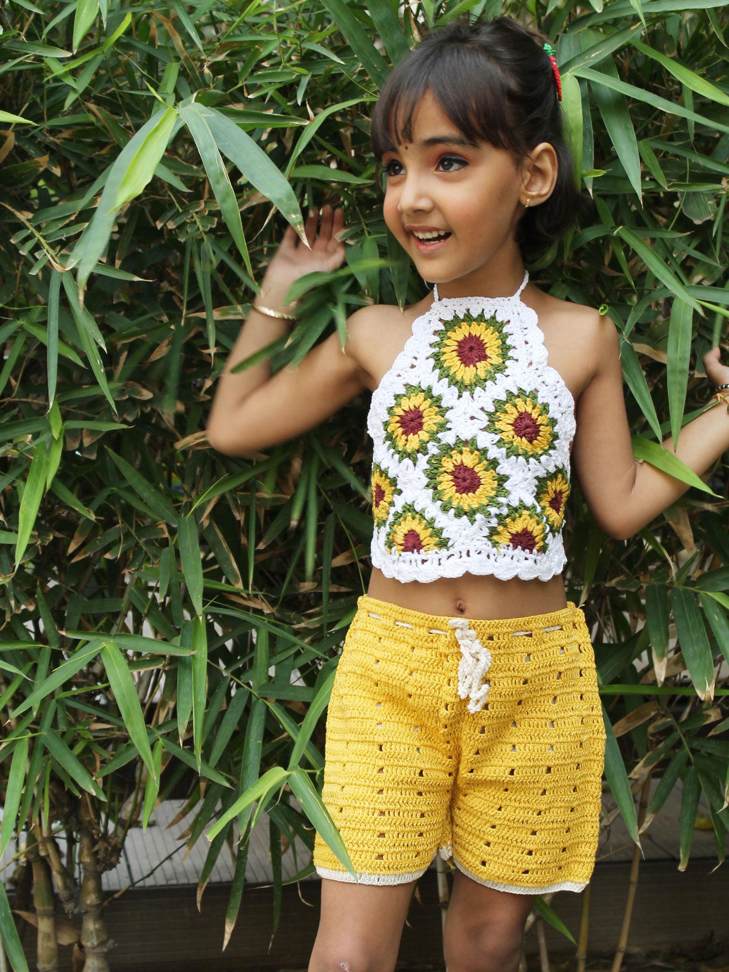 handmade crochet sunflower crop top for girls