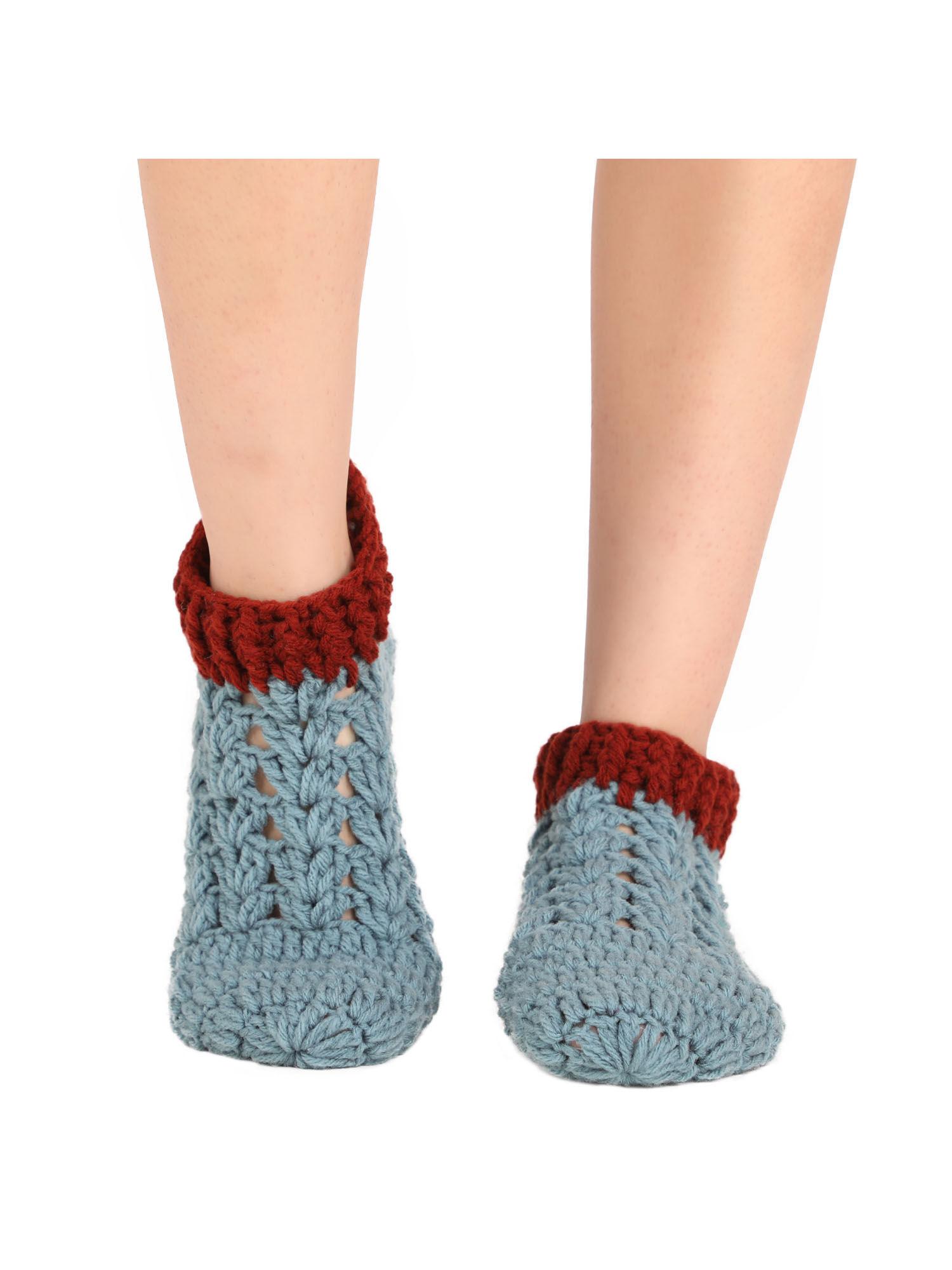 handmade crocheted designer woolen thermal footie home socks