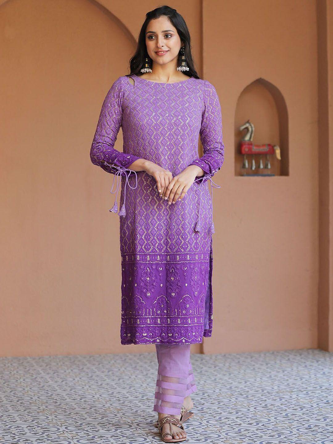 handme ethnic motifs embroidered chikankari kurta with trousers