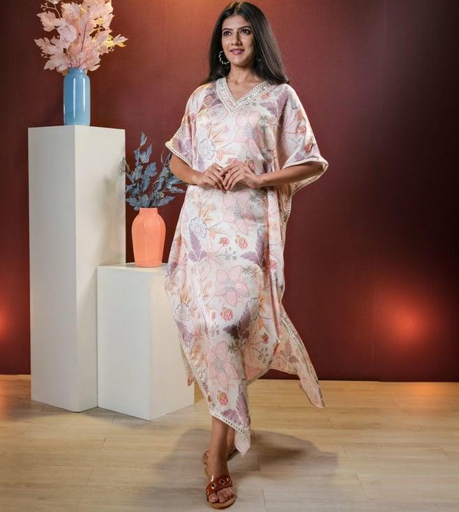 handme serene silk floral long kaftan with inner