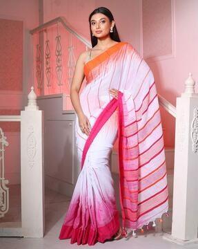 handwoven half-and-half cotton saree with tassels