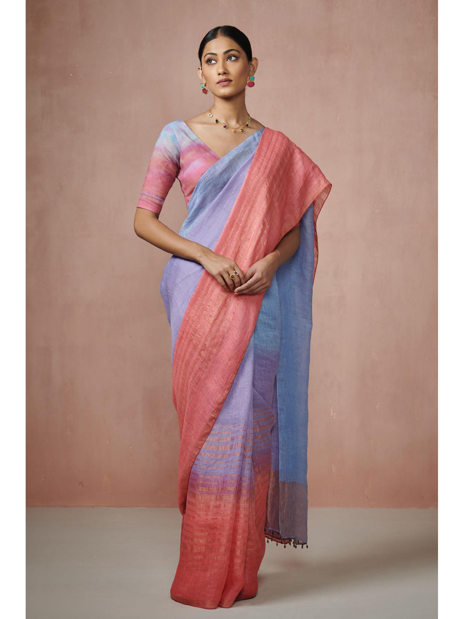 handwoven ombre linen saree without blouse