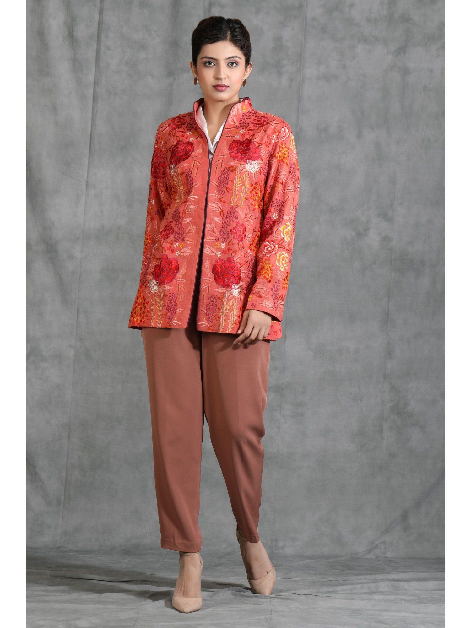 handwoven pashmina vintage jacket with floral design