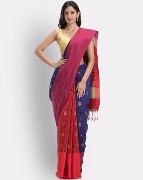 handwoven printed festive cotton blend saree