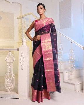 handwoven saree with contrast border