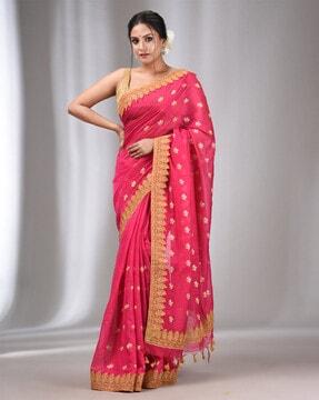 handwoven saree with floral motifs