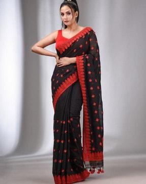 handwoven saree with floral motifs