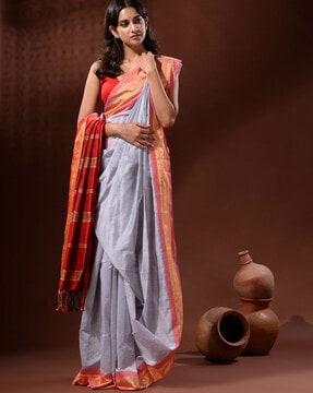 handwoven saree with nakshi border & tassels