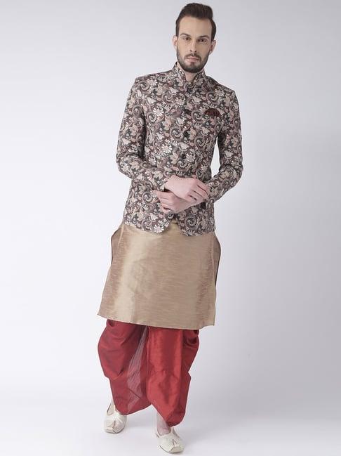 hang up beige & maroon regular fit kurta set