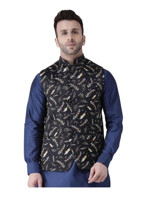 hang up black regular fit printed bundi jacket