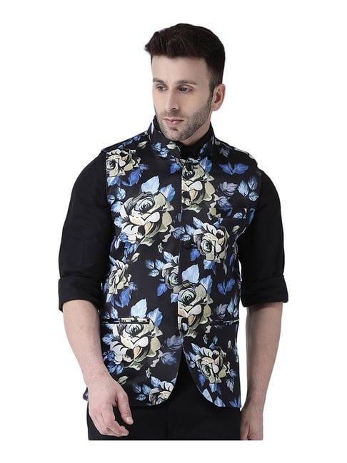 hang up black regular fit printed bundi jacket