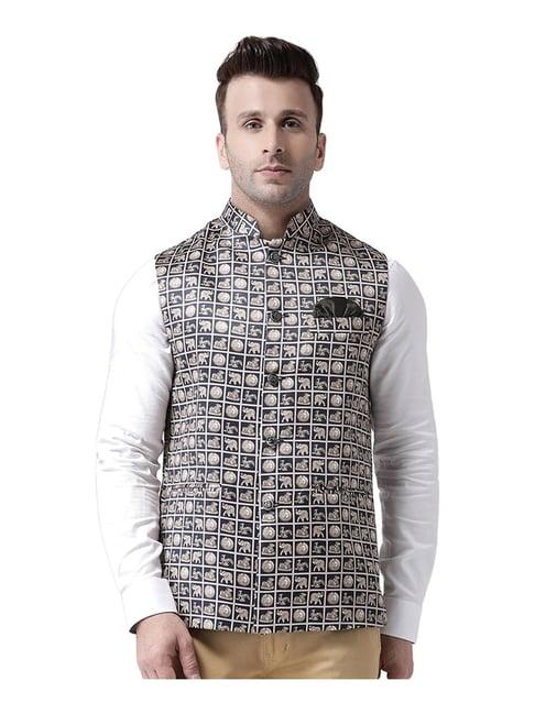 hang up black regular fit printed bundi jacket