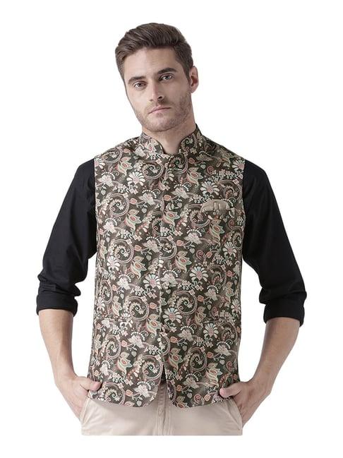 hang up green regular fit printed bundi jacket