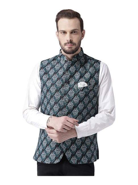 hang up green regular fit printed bundi jacket