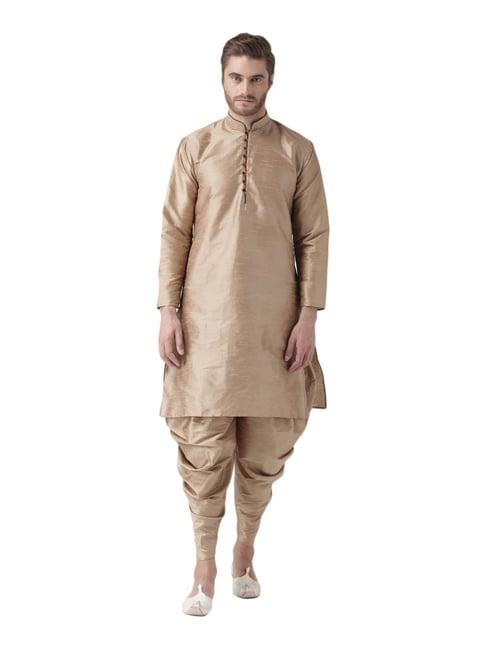 hang up khaki regular fit self pattern kurta set